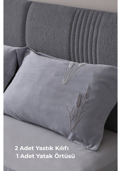 Willow Breeze Şönil Kumaş Nakışlı Yatak Örtüsü Seti – 240X260 cm Çift Kişilik, Buğday ve Çiçek Desenli Punch Işlemeli Tasarım modelleri