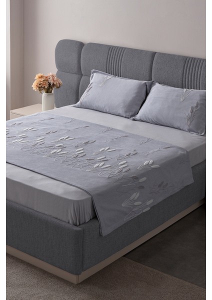 Willow Breeze Şönil Kumaş Nakışlı Yatak Örtüsü Seti – 240X260 cm Çift Kişilik, Buğday ve Çiçek Desenli Punch Işlemeli Tasarım indirimleri