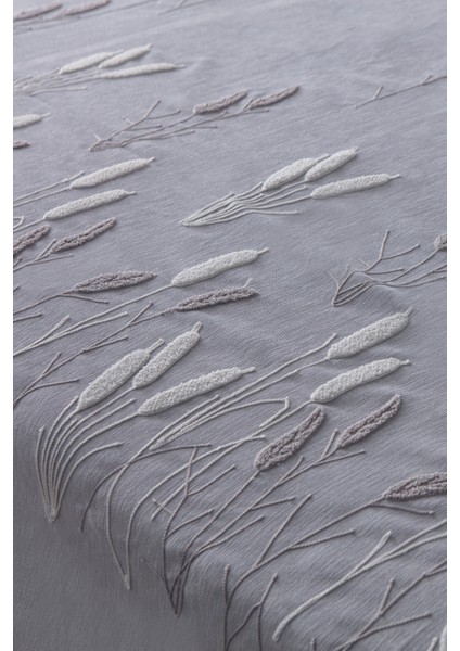 Willow Breeze Şönil Kumaş Nakışlı Yatak Örtüsü Seti – 240X260 cm Çift Kişilik, Buğday ve Çiçek Desenli Punch Işlemeli Tasarım