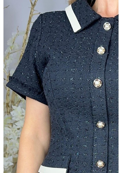 G1606 Düğme Detaylı Tüvit Elbise Siyah fiyatları