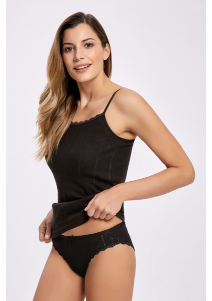 Bradıen %100 Pamuk Renkli Kalp Desenli (Jakarlı) Ip Askı Dantelli Külot Takım