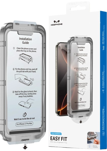 Apple iPhone 17 Pro Max Otomatik Kurulum Easyfit Hd Şeffaf Cam Ekran Koruyucu