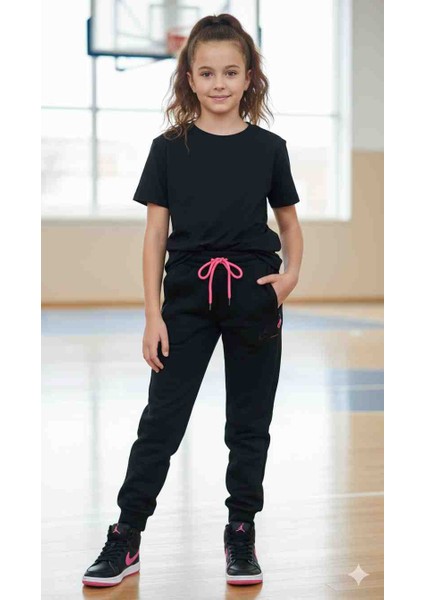 3 Ip Şardonlu Kalın Kışlık Kız Çocuk Okul Eşofman Altı