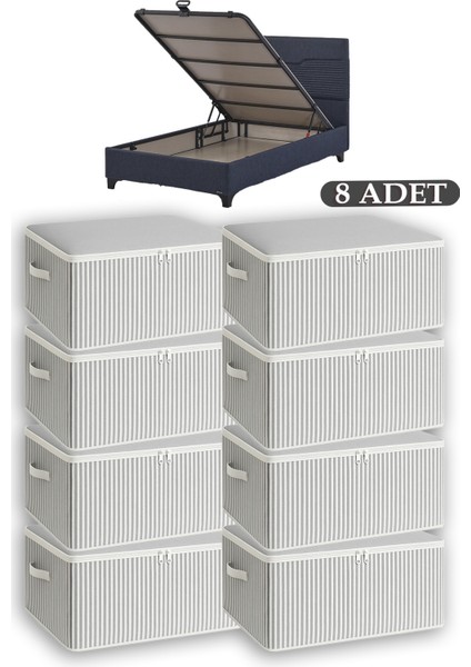 8’li Antrasit Çizgili Baza Altı / Çekyat Tipi Hurç 65×45×22 cm Set (Grikapak)