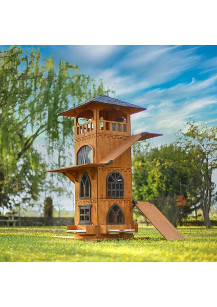 “mandu” Ahşap 4 Katlı Teraslı Kedi Evi (Tırmalama + Mama Kaplı)