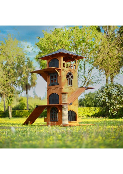 “mandu” Ahşap 4 Katlı Teraslı Kedi Evi (Tırmalama + Mama Kaplı) fiyatları