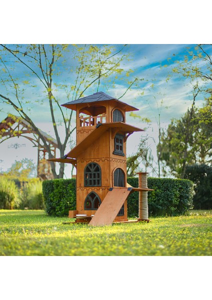 “mandu” Ahşap 4 Katlı Teraslı Kedi Evi (Tırmalama + Mama Kaplı) modelleri