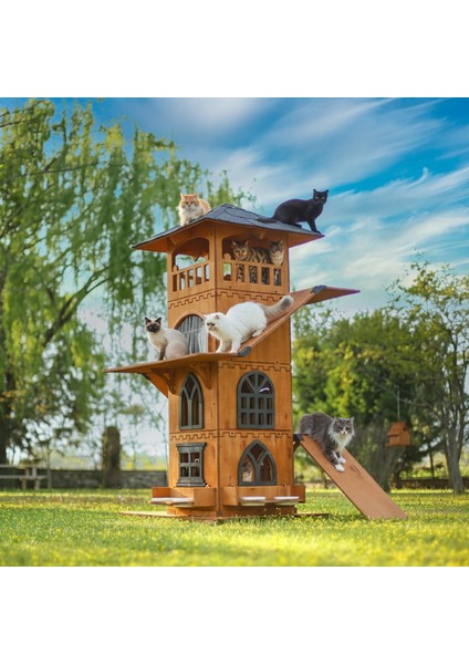 “mandu” Ahşap 4 Katlı Teraslı Kedi Evi (Tırmalama + Mama Kaplı) fırsatları