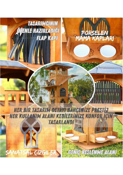 “mandu” Ahşap 4 Katlı Teraslı Kedi Evi (Tırmalama + Mama Kaplı) indirimleri