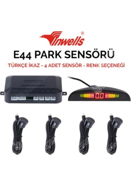 E44 Türkçe Konuşmalı Ekranlı Park Sensörü 4 Lü Gri Park Destek Sistemi Araç Park Sensörü Seti modelleri