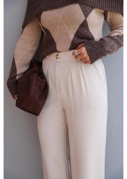 Bej Gold Düğme Detay Palazzo Pantolon fiyatları