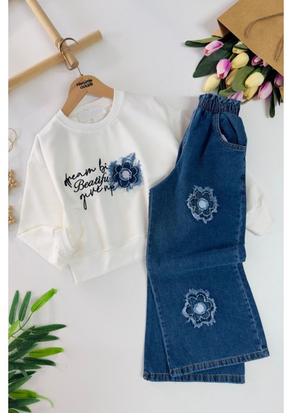 Papatya Yama Detaylı Kız Çocuk Bol Pantolonlu takım - Mavi fiyatları