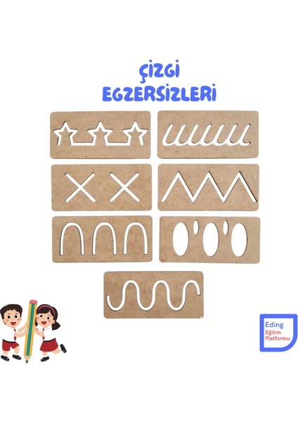 Montessori Yazıya Hazırlık El Kası Geliştirme Ahşap Set Çizgi, Desen ve Şekil Çalışmaları Seti modelleri