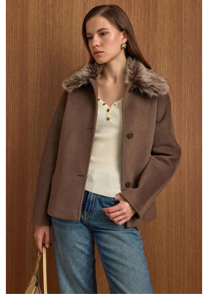 Yakası Çıkabilen Kürklü Kısa Kaban Vizon 3158 indirimleri