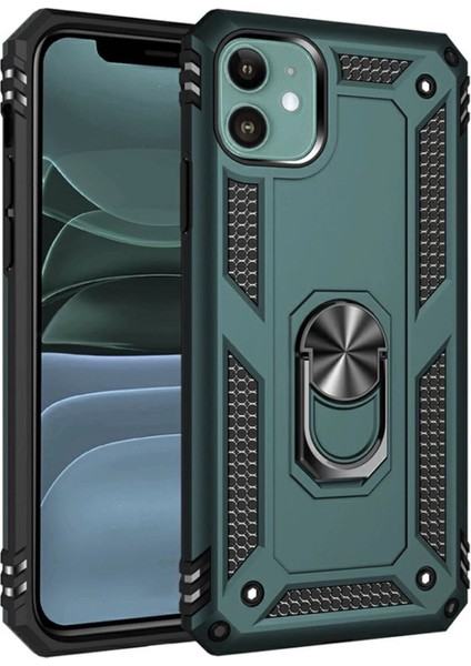 iPhone 11 Kılıf Sofya Yüzüklü Silikon Kapak - YEŞIL-(5796) - M379R998-K05379