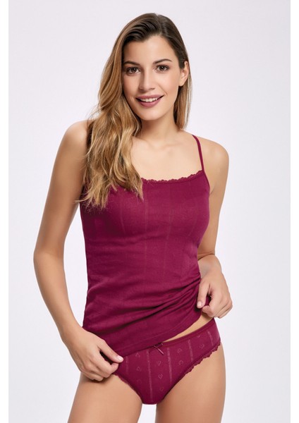 Bradıen %100 Pamuk Renkli Kalp Desenli (Jakarlı) Ip Askı Dantelli Külot Takım