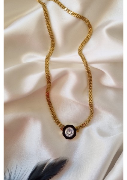 316L Çelik Gold Renk Ezme Zincir Zirkon Taşlı Mineli Serenay Kolye Bileklik Set fiyatları