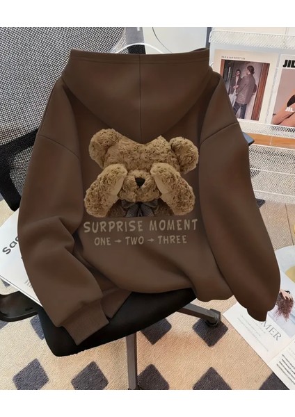 Punıx Kıds Özel Üretim Kapüşonlu Bear Sırt Baskılı 2 Iplik Oversize Kız-Erkek Çocuk Sweatshırt