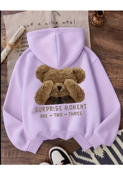 Punıx Kıds Özel Üretim Kapüşonlu Bear Sırt Baskılı 2 Iplik Oversize Kız-Erkek Çocuk Sweatshırt