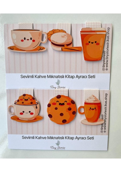 Mıknatıslı Kitap Ayracı Kahve Temalı - 6 Adet modelleri