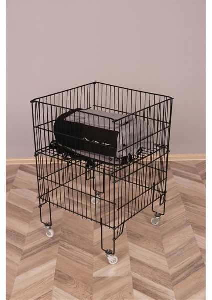 53*53 Katlanır Tekerlekli Siyah Sepet