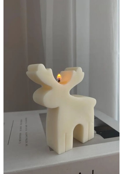 Ekru Ren Geyiği Christmas Yılbaşı Mumu