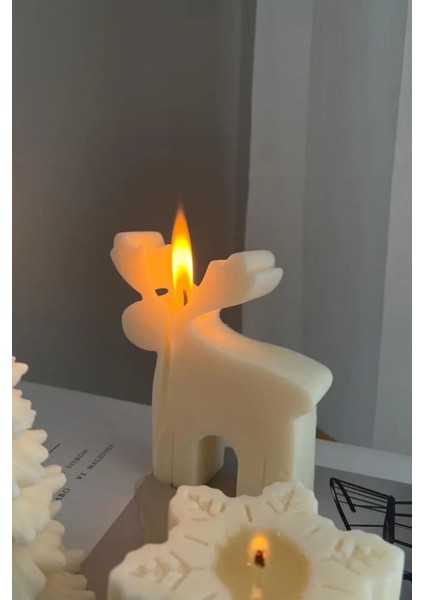 Ekru Ren Geyiği Christmas Yılbaşı Mumu modelleri