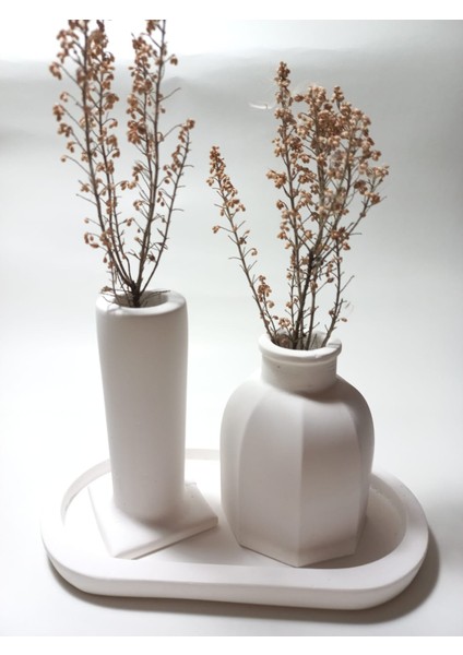 Tabaklı Dekoratif Ikili Vazo Set Beyaz fiyatları
