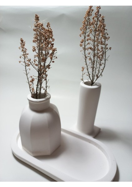 Tabaklı Dekoratif Ikili Vazo Set Beyaz modelleri