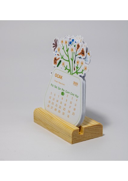 Minimal Çiçek Tasarımı 2026 Yılı Masaüstü Takvim, Ahşap Standlı Mini Takvim, 9X11 cm indirimleri