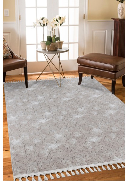 Oslo Premium mt Yıkanabilir Kaymaz Tabanlı Saçaklı Kesme Rulo Halı Yolluk Krem