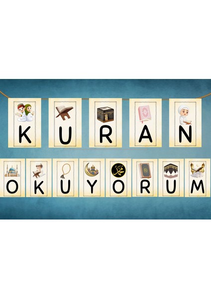 Kuran Okuyorum Yazılı Banner Flama Bayrak Kuran Okuyorum