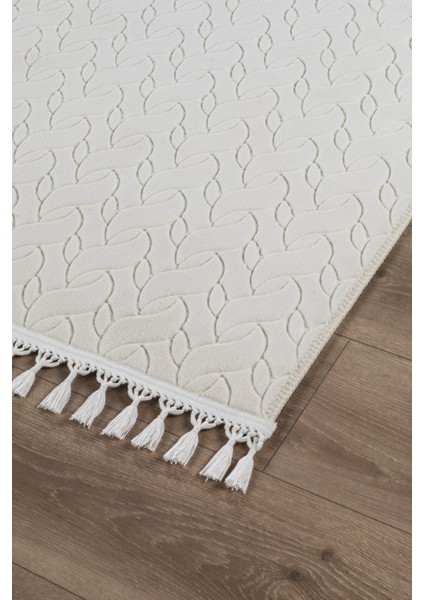 Oslo Premium mt Yıkanabilir Kaymaz Tabanlı Saçaklı Kesme Rulo Halı Yolluk Krem modelleri