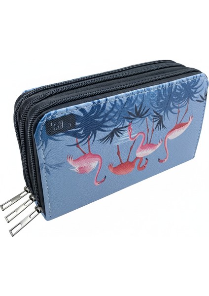 Üç Gözlü Lastikli Kalemlik Flamingo Mavi