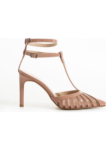 Somo Rugan Fileli Cift Kemerli 8.5 cm Sivri Burun Stiletto Ince Topuklu Kadın Ayakkabı fırsatları