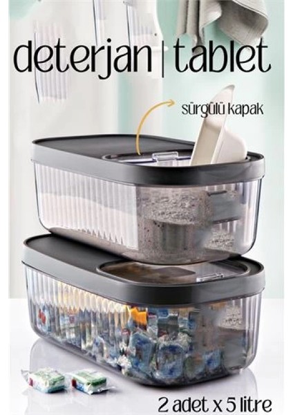 Multibox Deterjan Tablet Kutusu Sürgülü Kapak 5 Litre 2 Adet