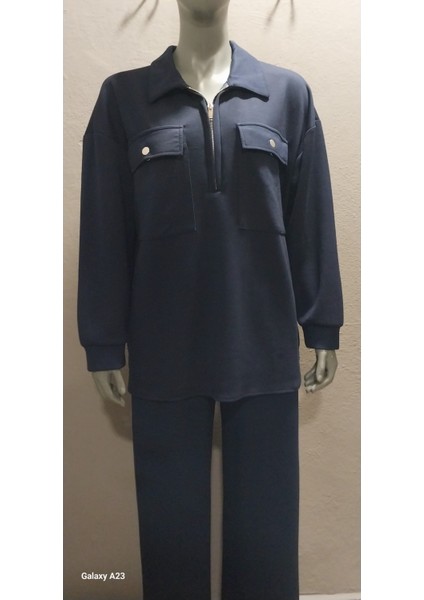 Kadın Çift Cepli Fermuarlı Gömlek Yaka Bol Paça Pantolonlu Ikili Takım fiyatları