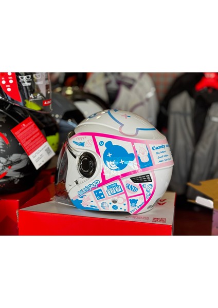 Motosiklet Kaskı Ayıcıklı Pembe Beyaz ECE2206 Belgeli modelleri