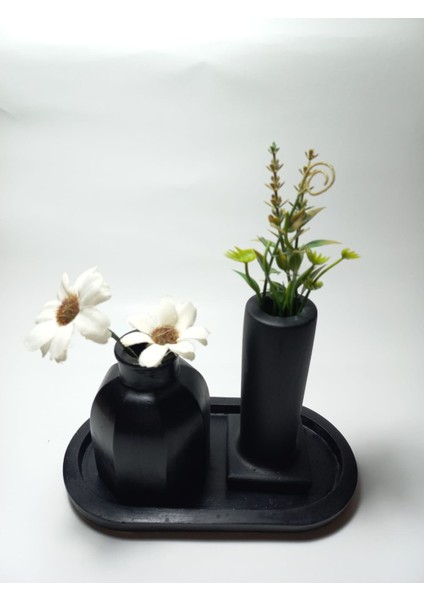 Tabaklı Dekoratif Ikili Vazo Set Siyah fiyatları