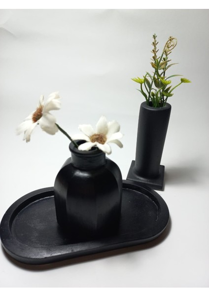 Tabaklı Dekoratif Ikili Vazo Set Siyah modelleri