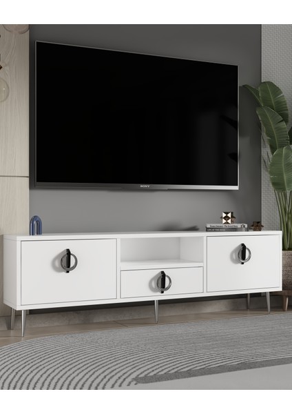 1317DROPDD-32 Tv Sehpası Beyaz-Gümüş
