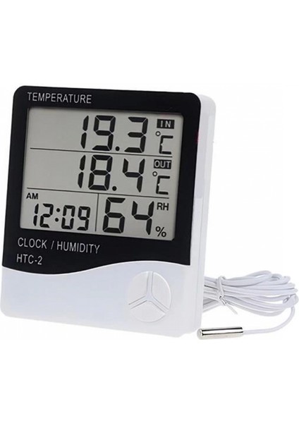 Iç ve Dış Ortam Sıcaklığını Ölçebilen LCD Ekran Saat Göstergeli Alarmlı Nem Ölçer Termometre