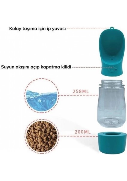 Taşınabilir Mama Hazneli Evcil Hayvan Suluğu Seyahat Kabı Kilitlenebilen Su Sızdırmaz 380ML modelleri