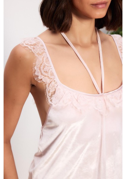 Kadife Saten 3'lü Kadın Pijama Takımı - 2845 Pudra indirimleri