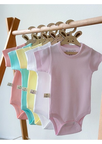 Moısy Kız Bebek Body, %100 Pamuk, Soft Yıkama, Kısa Kollu 5' Li Paket