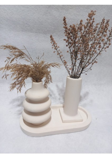 Dekoratif 3 Parça Tabaklı Vazo Set Beyaz fiyatları