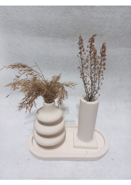 Dekoratif 3 Parça Tabaklı Vazo Set Beyaz modelleri