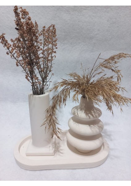 Dekoratif 3 Parça Tabaklı Vazo Set Beyaz fırsatları