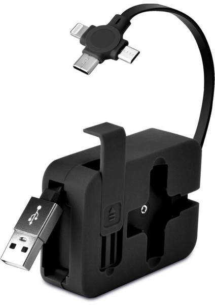 Cep Tipi Telefon Tutuculu Makaralı Uzayıp Kısalabilen 3'ü 1 Arada USB Şarj Kablosu