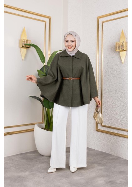 Tek Düğmeli Oversize Kemerli Kaşe Panço fiyatları